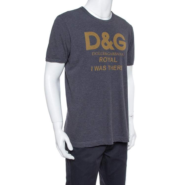 Pre Owned Dolce & Gabbana Grey Cotton Royal Print T Shirt L