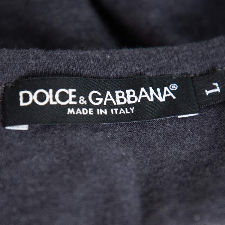 Pre Owned Dolce & Gabbana Grey Cotton Royal Print T Shirt L