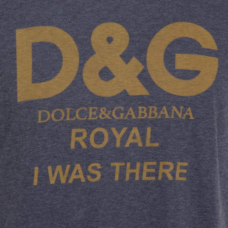 Pre Owned Dolce & Gabbana Grey Cotton Royal Print T Shirt L