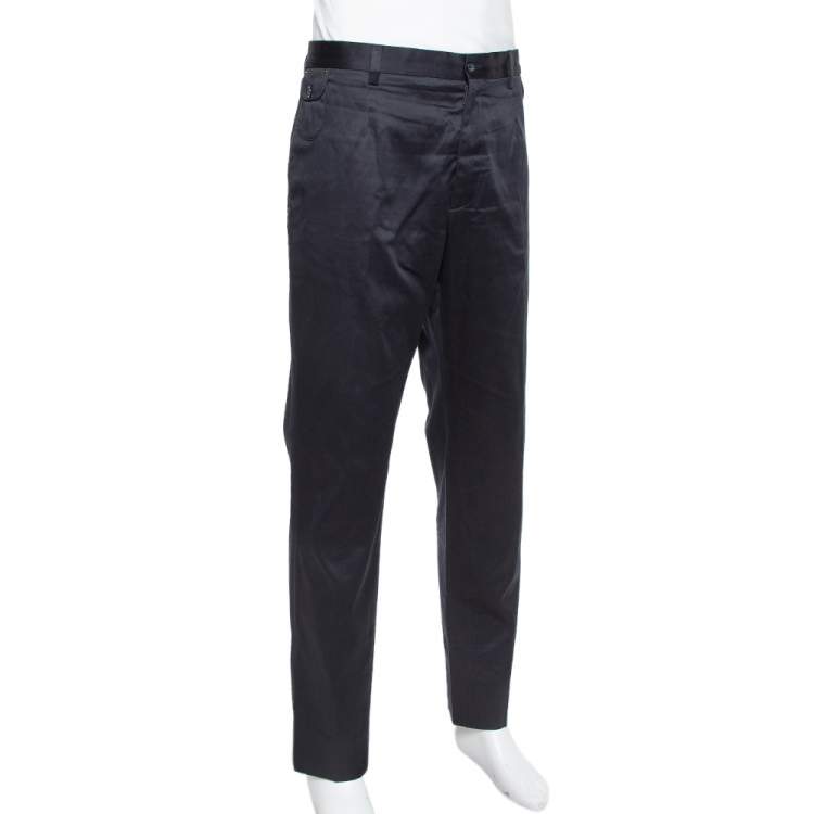 Pre Owned Dolce & Gabbana Navy Blue Coated Cotton Classic Trousers 4XL