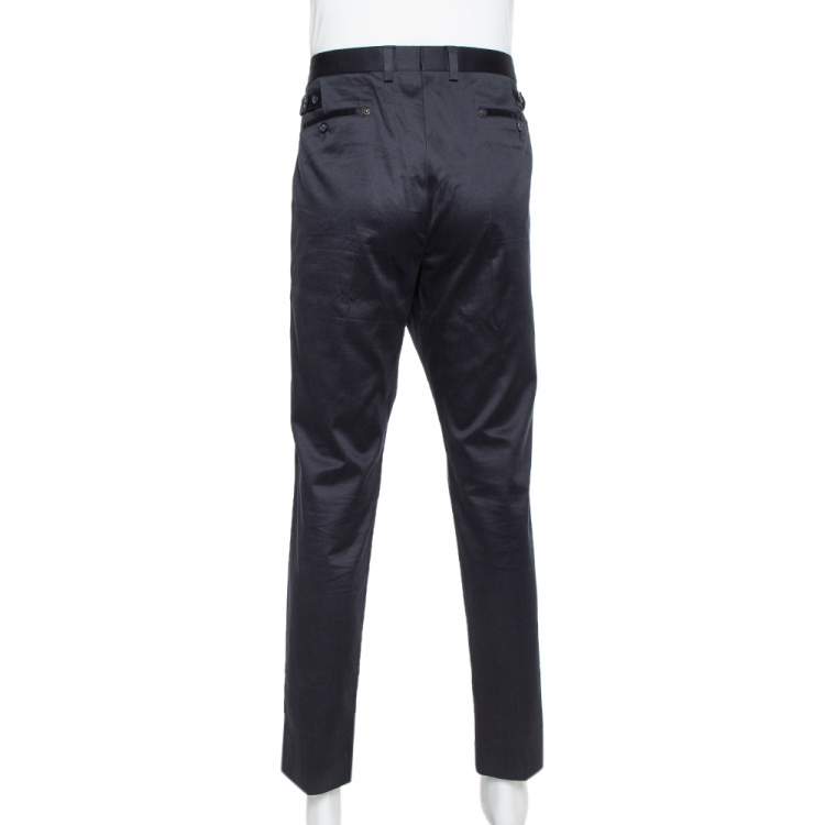 Pre Owned Dolce & Gabbana Navy Blue Coated Cotton Classic Trousers 4XL