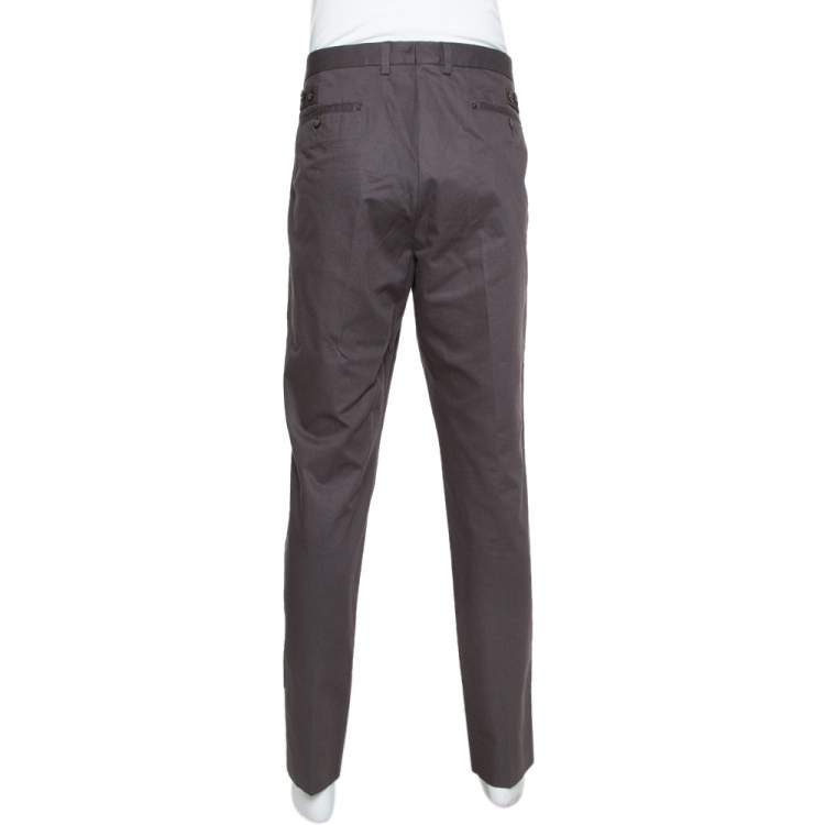 مملوكة مسبقًا Dolce & Gabbana Grey Coated Cotton Classic Trousers 4XL