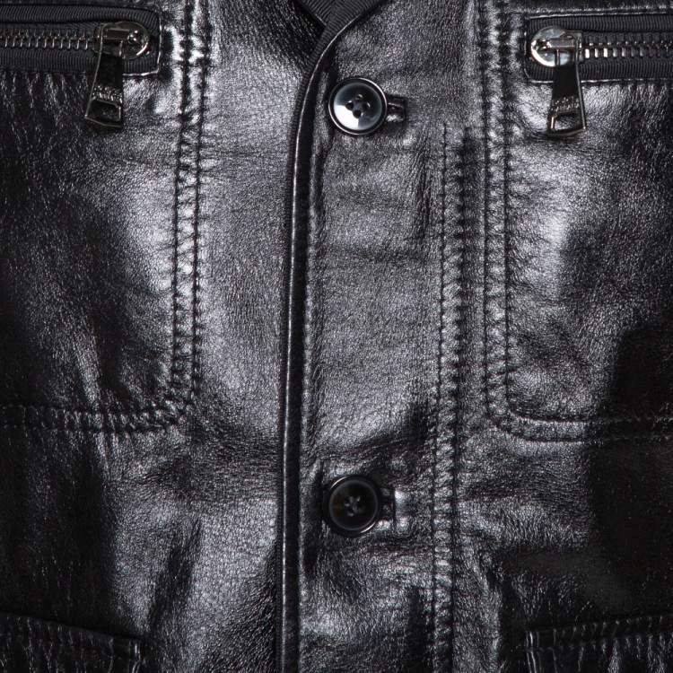 Pre Owned Dolce & Gabbana Black Leather Long Jacket XL