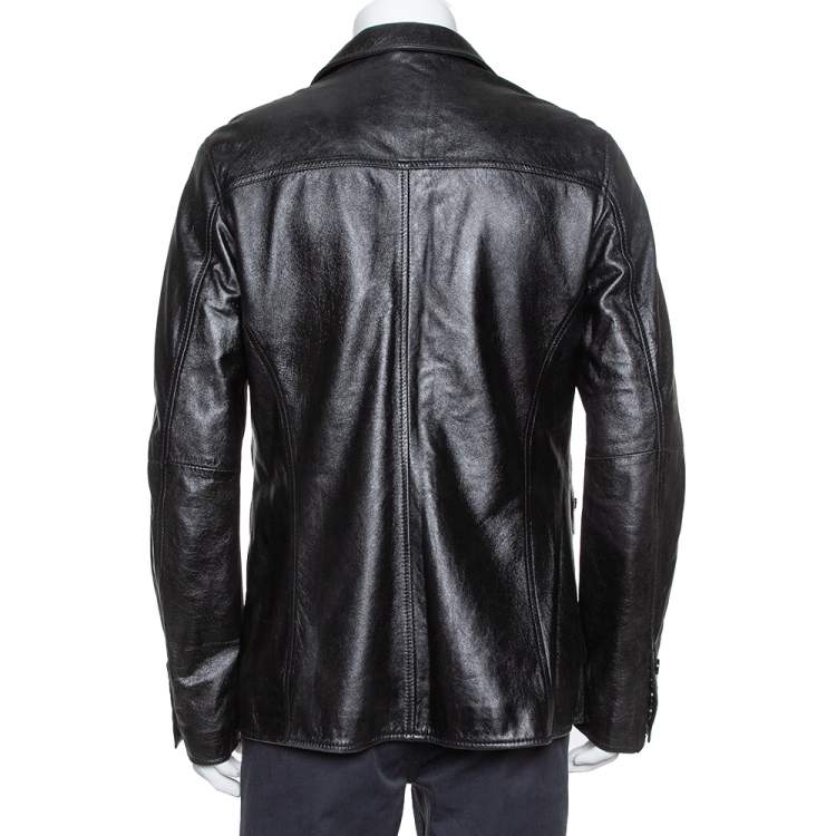 Pre Owned Dolce & Gabbana Black Leather Long Jacket XL