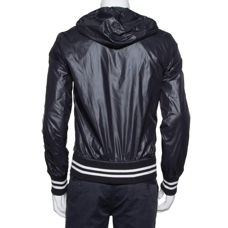 Pre Owned Dolce & Gabbana Black Synthetic Zip Front Hooded Jacket M