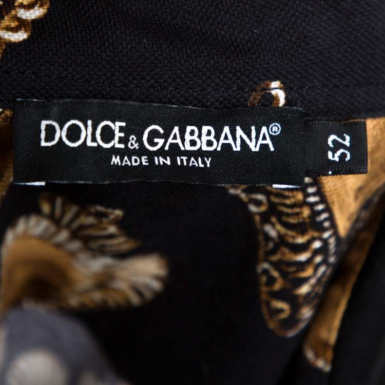 Pre Owned Dolce & Gabbana Black Pique Knit Scared Hearts Print Polo T-shirt XL