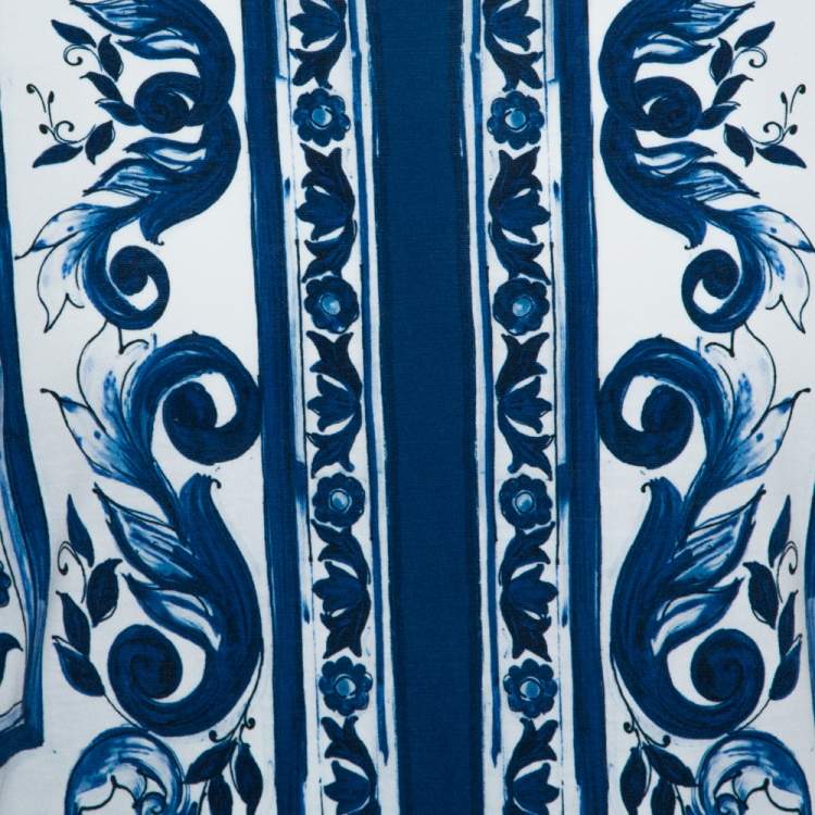 Pre Owned Dolce & Gabbana Blue Majolica Printed Cotton Crewneck T-Shirt L