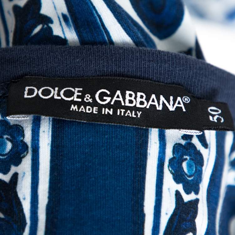 Pre Owned Dolce & Gabbana Blue Majolica Printed Cotton Crewneck T-Shirt L