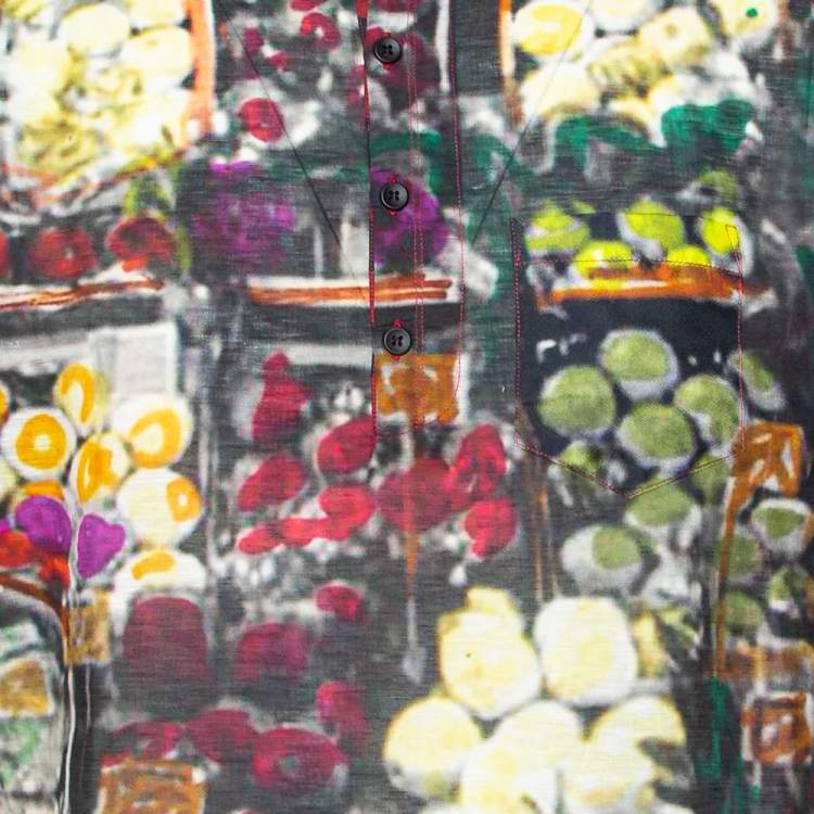 Pre Owned Dolce & Gabbana Burgundy Multiprint Linen Half Button Oversized T-Shirt XS