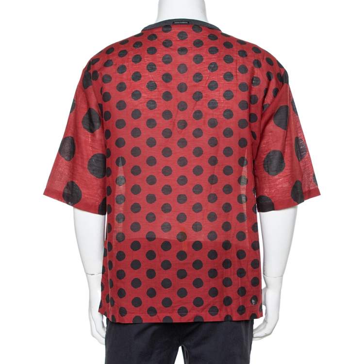 Pre Owned Dolce & Gabbana Burgundy Multiprint Linen Half Button Oversized T-Shirt XS