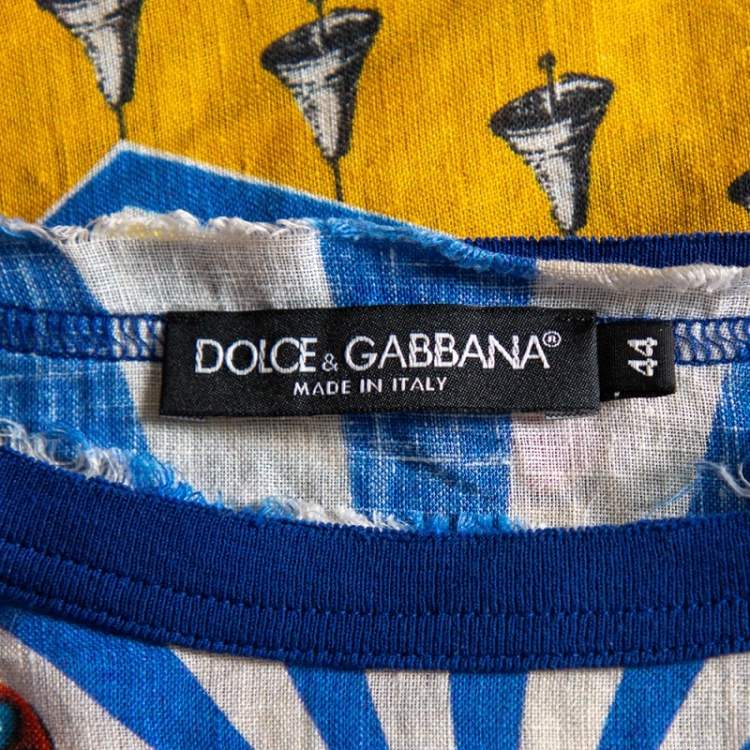 Pre Owned Dolce & Gabbana Multicolor Abstract Printed Linen Fray Detail Oversized T-Shirt XS