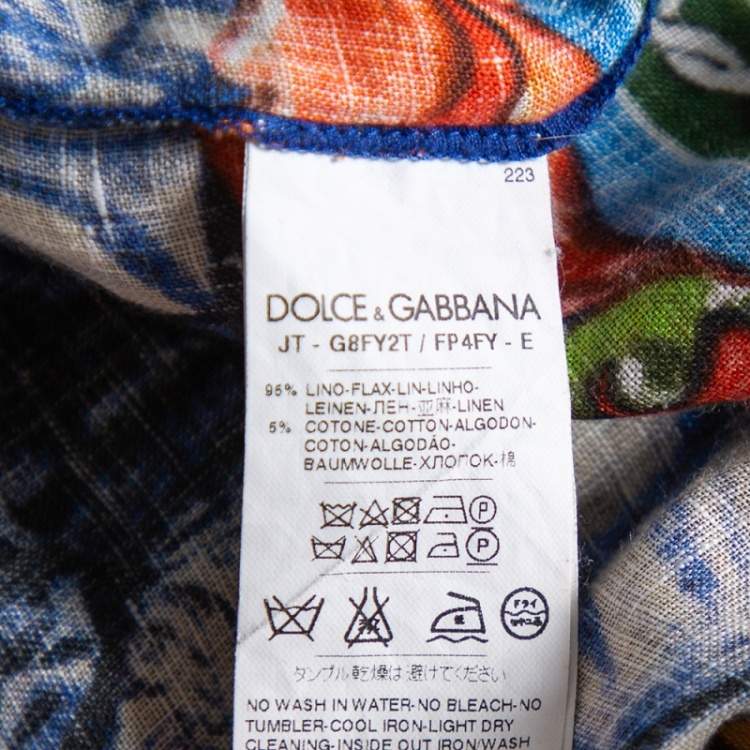 Pre Owned Dolce & Gabbana Multicolor Abstract Printed Linen Fray Detail Oversized T-Shirt XS