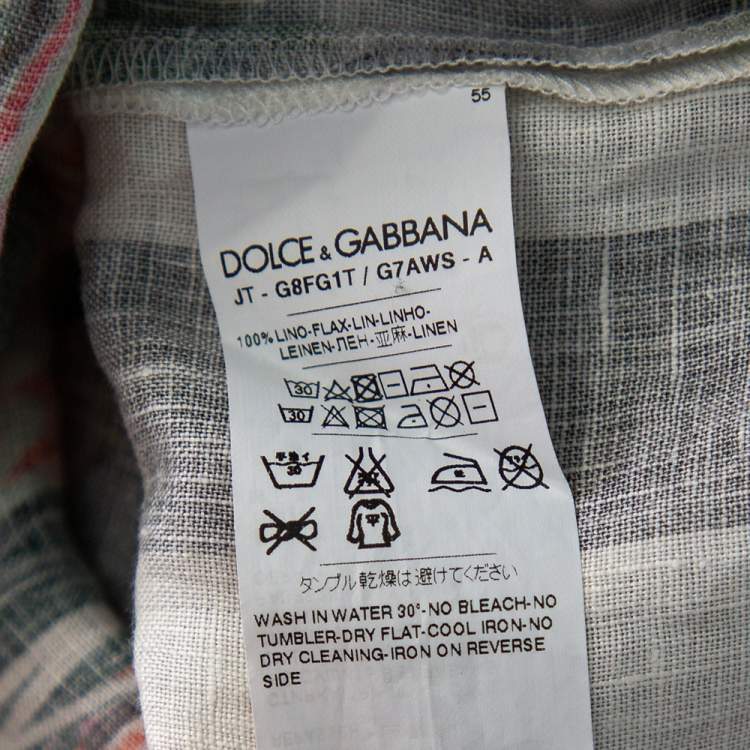 Pre Owned Dolce & Gabbana Multicolor Printed Linen Half Button Oversized T-Shirt XS