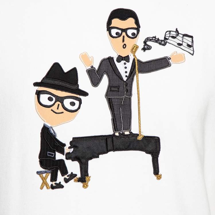 Pre Owned Dolce & Gabbana White Knit Stefano & Domenico Piano Player Applique Sweatshirt S
