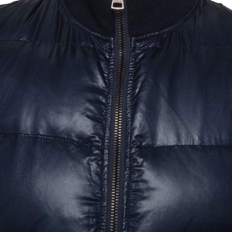 Pre Owned Dolce & Gabbana Navy Blue Synthetic Puffer Jacket M