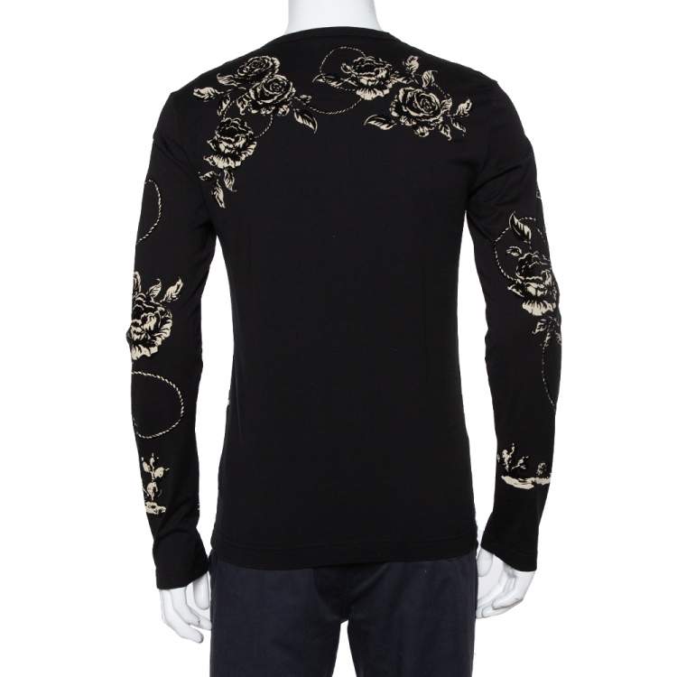 Pre Owned Dolce & Gabbana Black Velour Long Sleeve T-Shirt XS