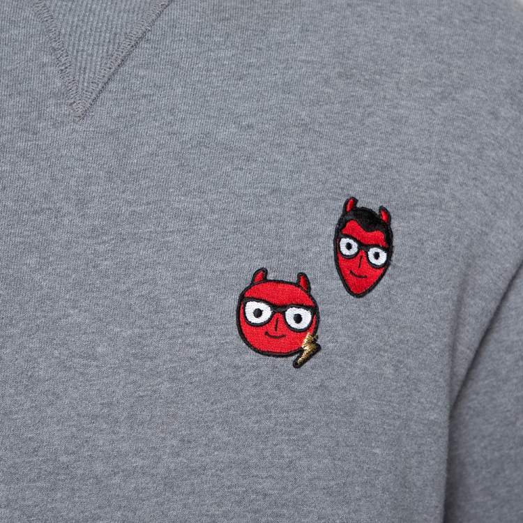 Pre Owned Dolce & Gabbana Grey Cotton Devil Designers Patch Detail Crewneck Sweatshirt L