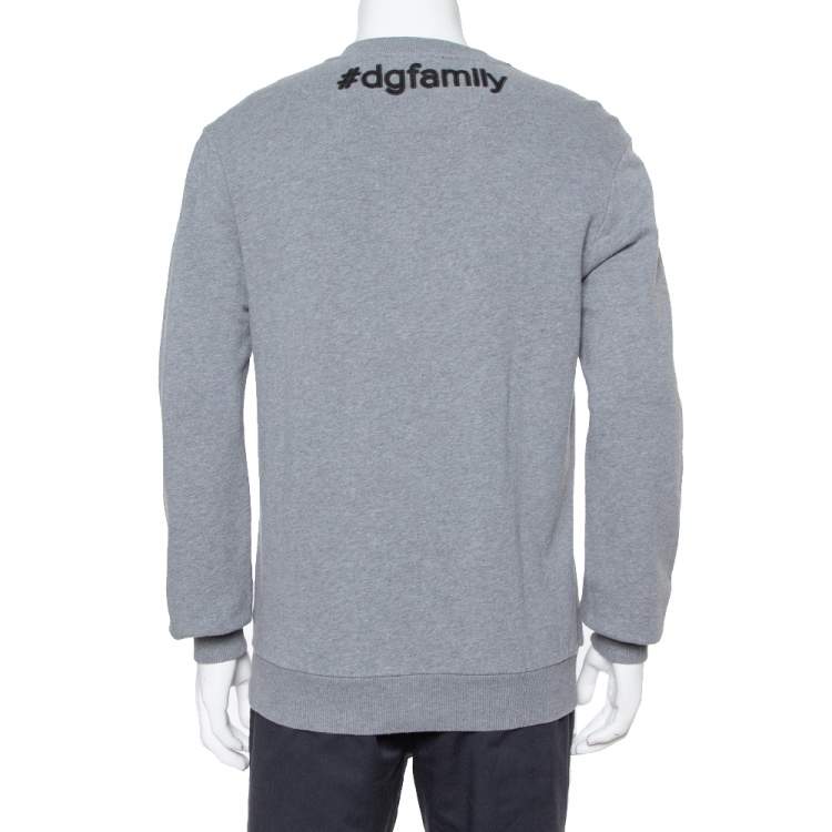 Pre Owned Dolce & Gabbana Grey Cotton Devil Designers Patch Detail Crewneck Sweatshirt L