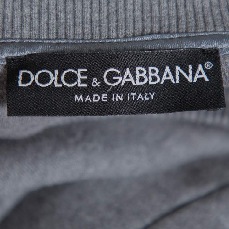Pre Owned Dolce & Gabbana Grey Cotton Devil Designers Patch Detail Crewneck Sweatshirt L