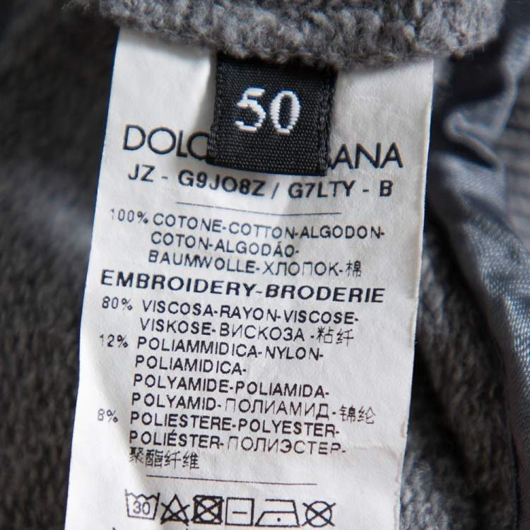 Pre Owned Dolce & Gabbana Grey Cotton Devil Designers Patch Detail Crewneck Sweatshirt L