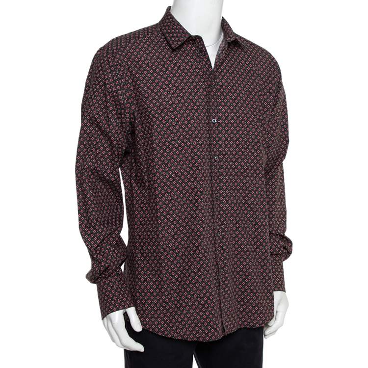 Pre Owned Dolce & Gabbana Gold Multicolor Geometric Printed Button Front Shirt 3XL
