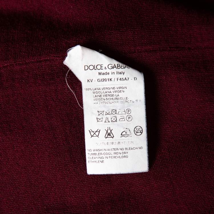 Pre Owned Dolce & Gabbana Burgundy Wool V-Neck Long Sleeve Pullover XL