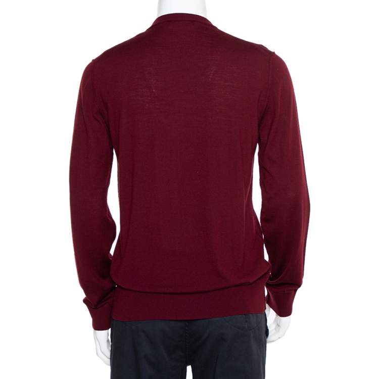 Pre Owned Dolce & Gabbana Burgundy Wool V-Neck Long Sleeve Pullover XL