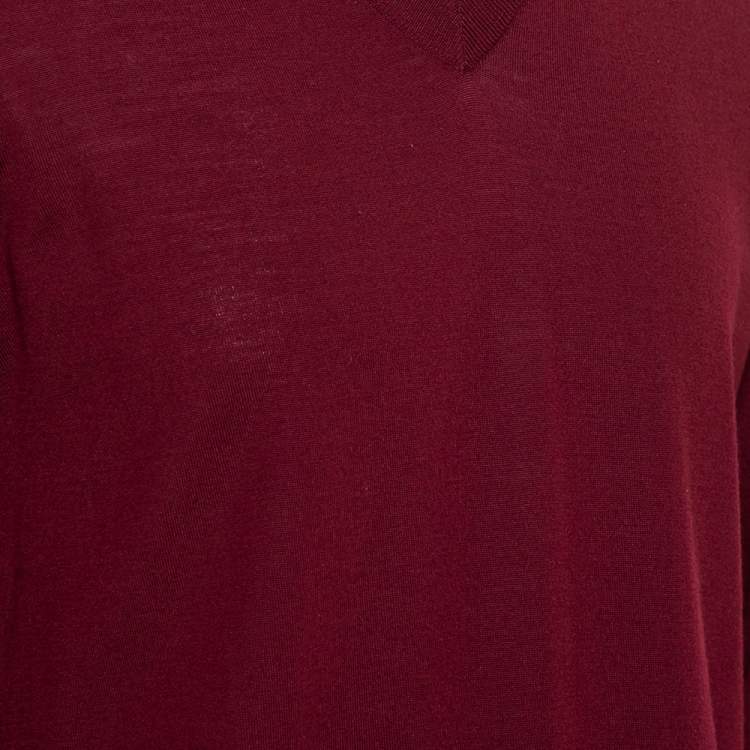 Pre Owned Dolce & Gabbana Burgundy Wool V-Neck Long Sleeve Pullover XL