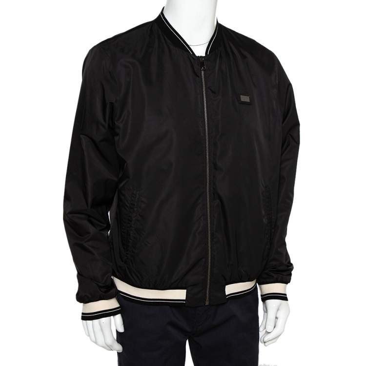 Pre Owned Dolce & Gabbana Black Synthetic Contrast Trim Detail Bomber Jacket XXL