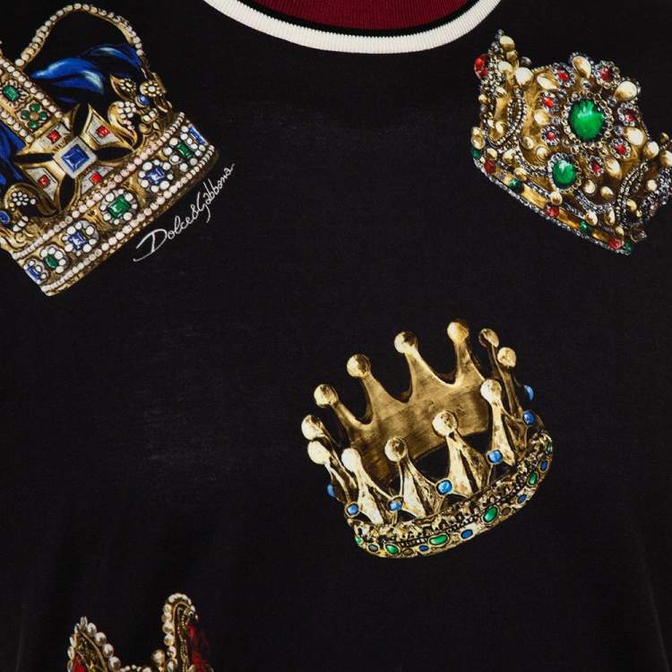 Pre Owned Dolce & Gabbana Black Knit Crown Print Crewneck T-Shirt M