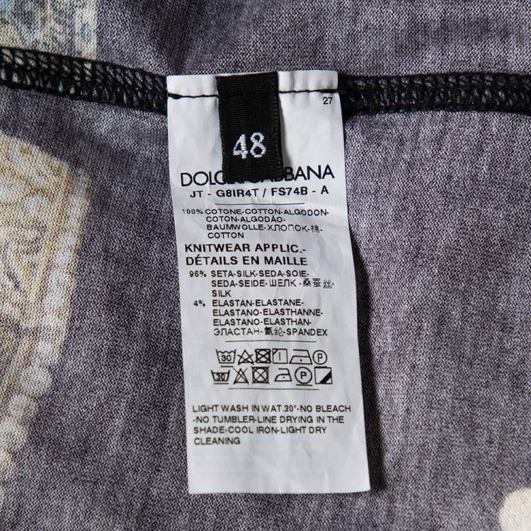 Pre Owned Dolce & Gabbana Black Knit Crown Print Crewneck T-Shirt M