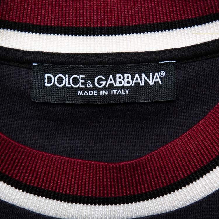 Pre Owned Dolce & Gabbana Black Knit Crown Print Crewneck T-Shirt M