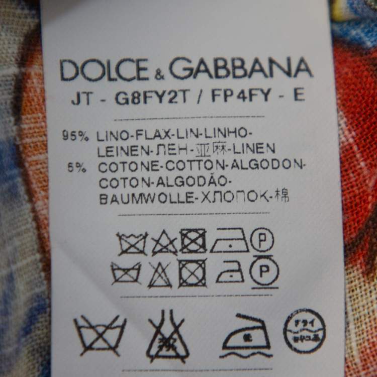 Pre Owned Dolce & Gabbana Multicolor Abstract Printed Linen Fray Detail Oversized T-Shirt M