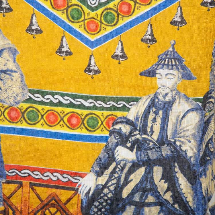 Pre Owned Dolce & Gabbana Multicolor Abstract Printed Linen Fray Detail Oversized T-Shirt M