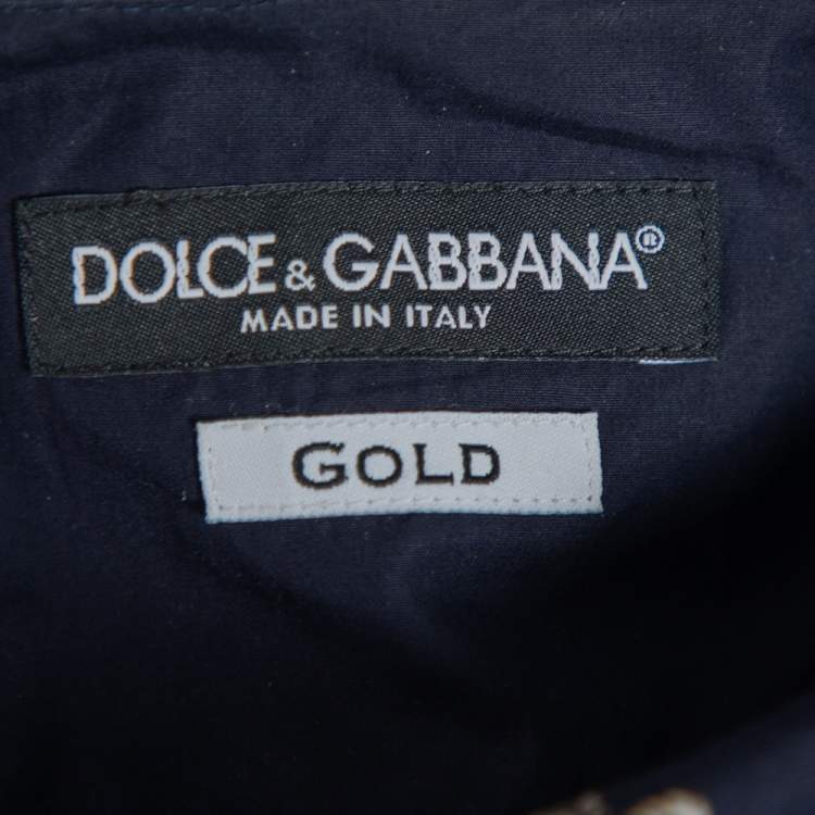 مملوكة مسبقًا Dolce & Gabbana Navy Blue Printed Cotton Button Front Gold Shirt M