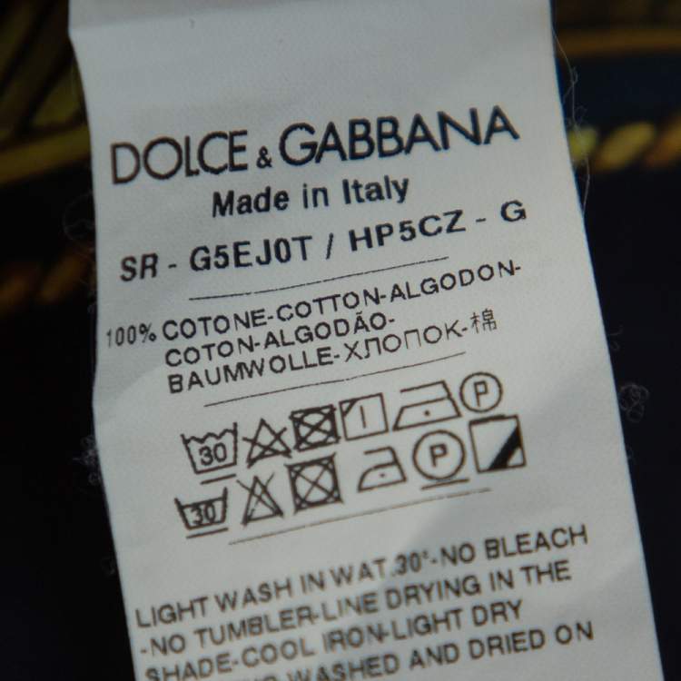 مملوكة مسبقًا Dolce & Gabbana Navy Blue Printed Cotton Button Front Gold Shirt M
