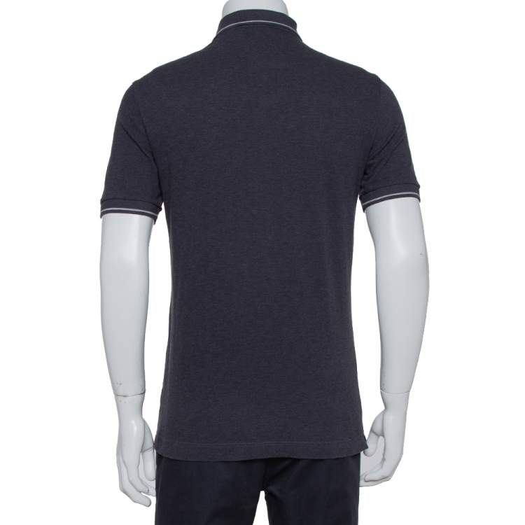 Pre Owned Dolce & Gabbana Grey Cotton Pique Embroidered Crown Polo T-Shirt M