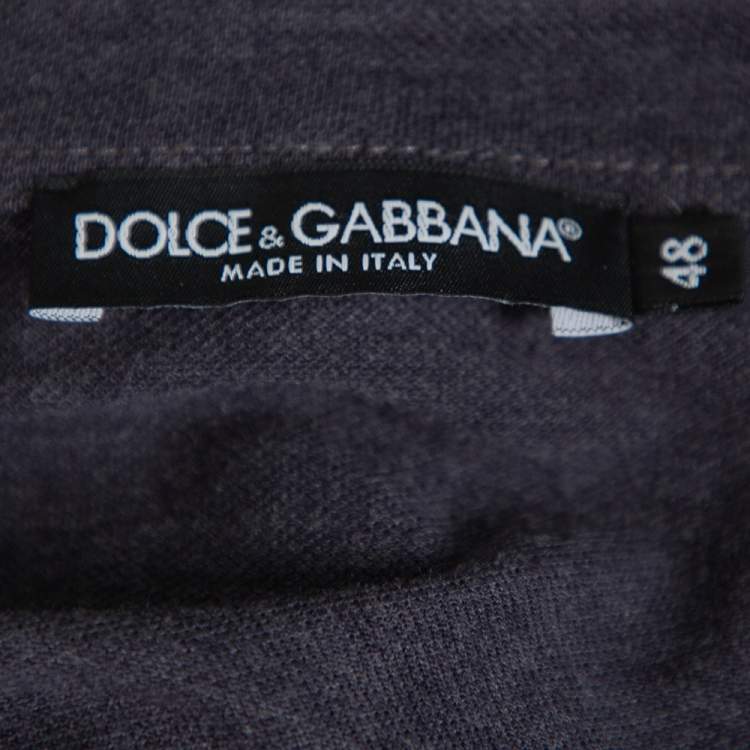 Pre Owned Dolce & Gabbana Grey Cotton Pique Embroidered Crown Polo T-Shirt M
