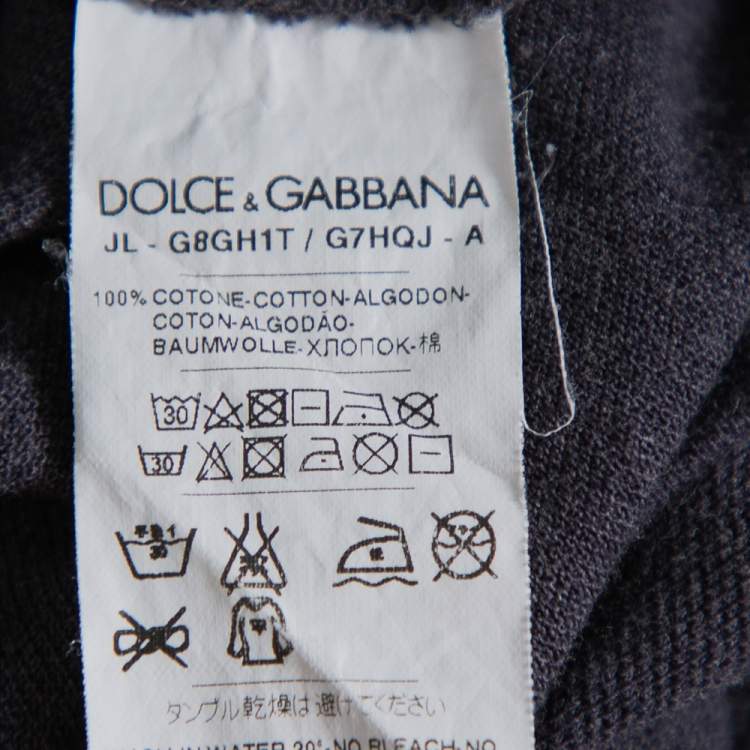 Pre Owned Dolce & Gabbana Grey Cotton Pique Embroidered Crown Polo T-Shirt M