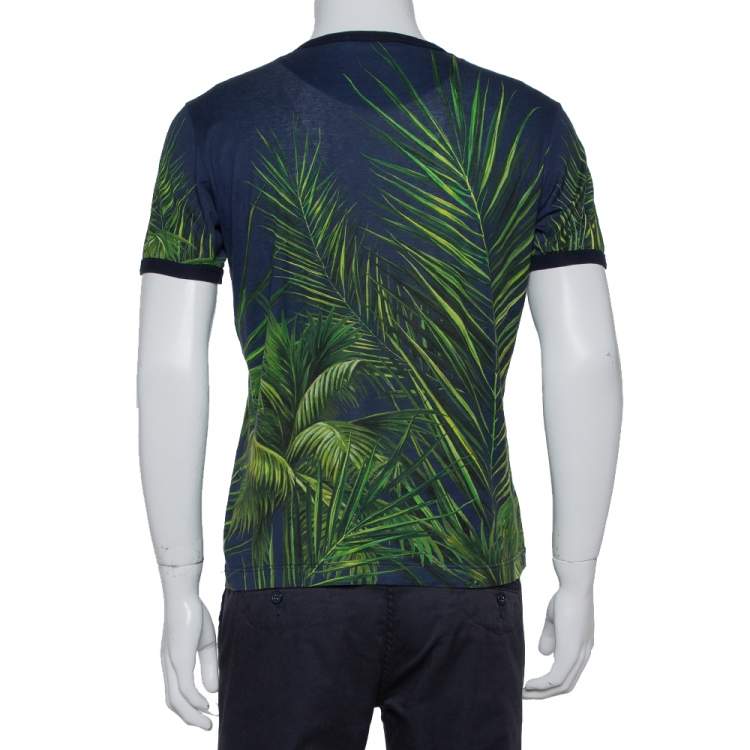 Pre Owned Dolce & Gabbana Navy Blue Jungle Printed Crewneck T-Shirt S