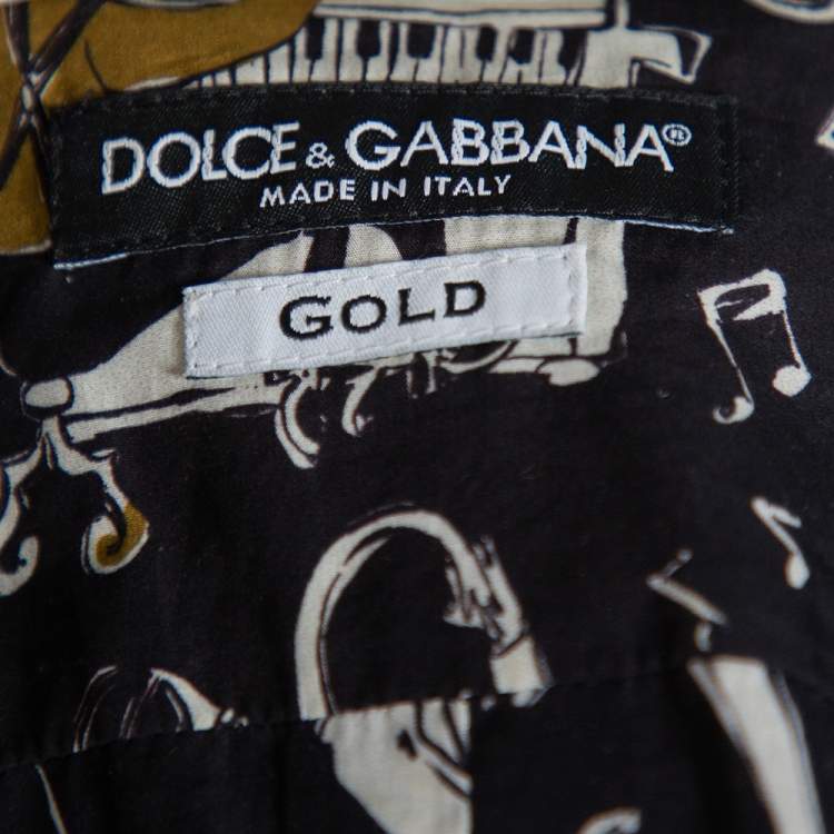 Pre Owned Dolce & Gabbana Gold Black Jazz Club Print Cotton Shirt M