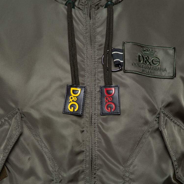 Pre Owned Dolce & Gabbana Dark Green Synthetic Cargo Pocket Detail Hooded Jacket M