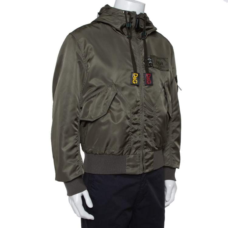 Pre Owned Dolce & Gabbana Dark Green Synthetic Cargo Pocket Detail Hooded Jacket M