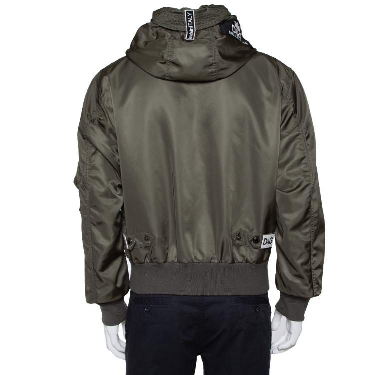 Pre Owned Dolce & Gabbana Dark Green Synthetic Cargo Pocket Detail Hooded Jacket M