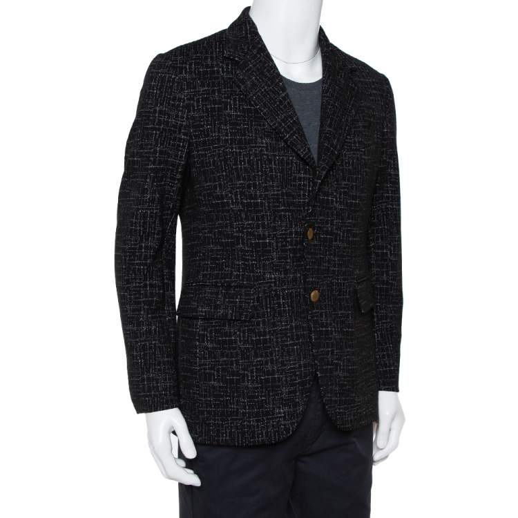Pre Owned Dolce & Gabbana Black Abstract Printed Wool Button Front Tailored Blazer L