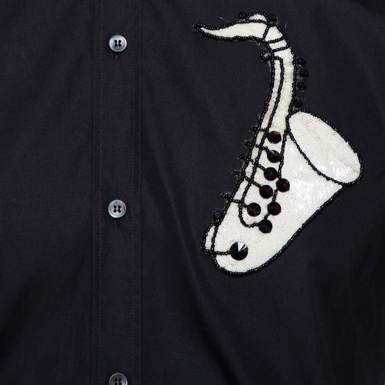 Pre Owned Dolce & Gabbana Black Cotton Sequin Embellished Jazz Gold Shirt M 