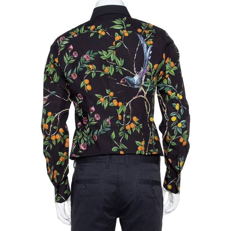 Pre Owned Dolce & Gabbana Midnight Blue Lemon Printed Cotton Button Front Gold Shirt M 