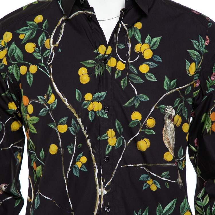 Pre Owned Dolce & Gabbana Midnight Blue Lemon Printed Cotton Button Front Gold Shirt M 