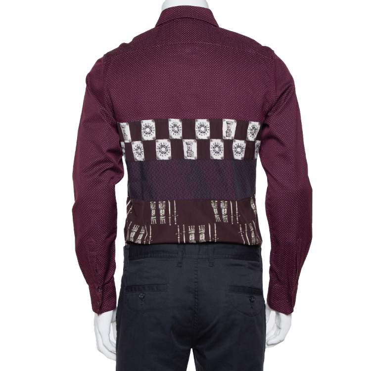 Pre Owned Dolce & Gabbana Wine Red Armour Printed Cotton Button Front Shirt L