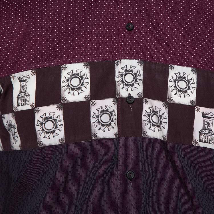 Pre Owned Dolce & Gabbana Wine Red Armour Printed Cotton Button Front Shirt L